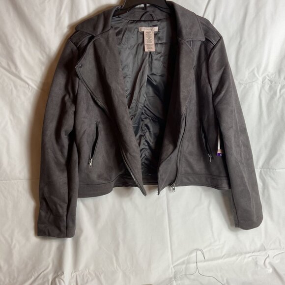 NWT PHILOSOPHY XXL/2XG NICE FAUX SUEDE MOTO GREY ZIPPERED JACKET - Picture 1 of 7
